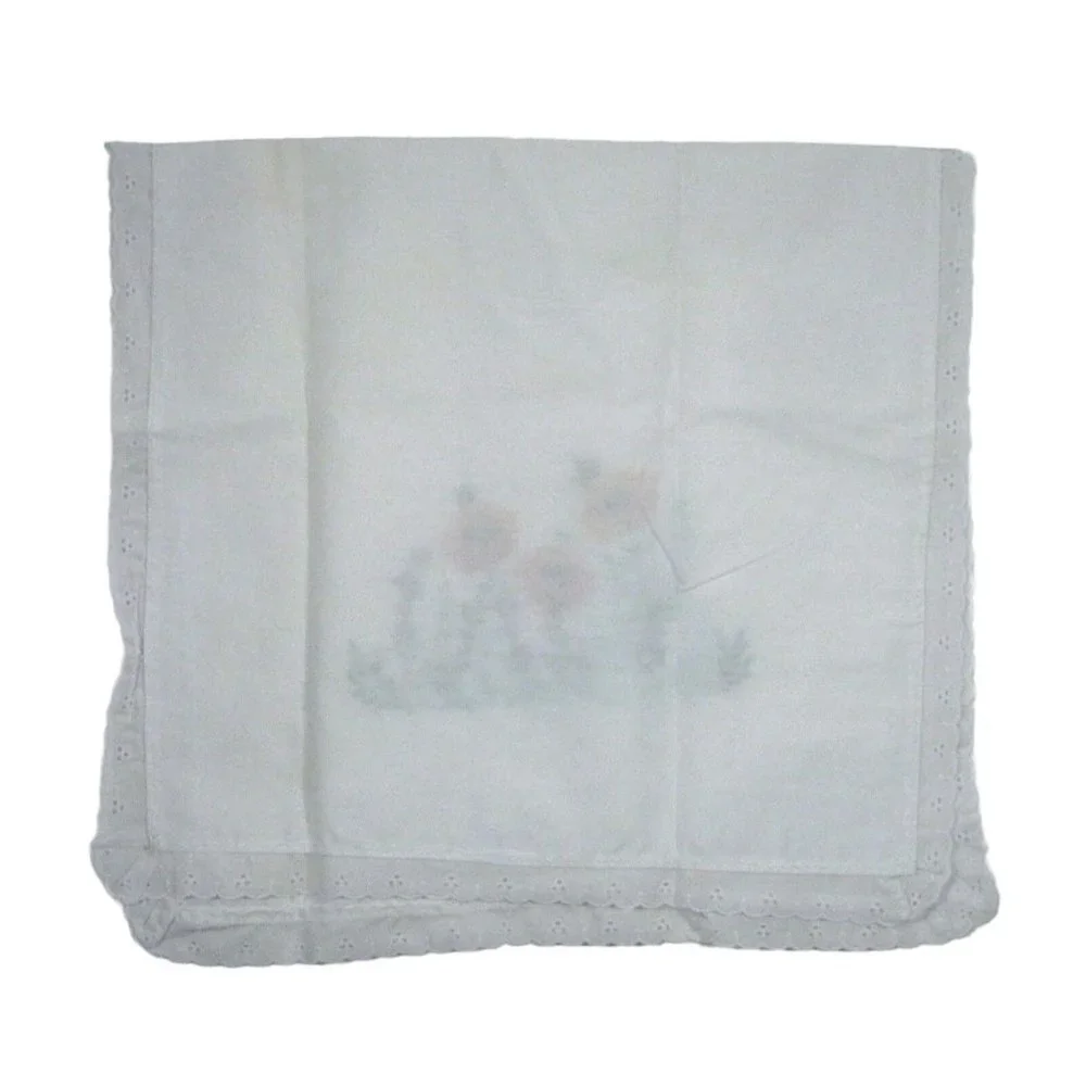 Tea Towel Table Runner Embroidered Dresser Scarf Floral Flower Eyelet Trim Whit
